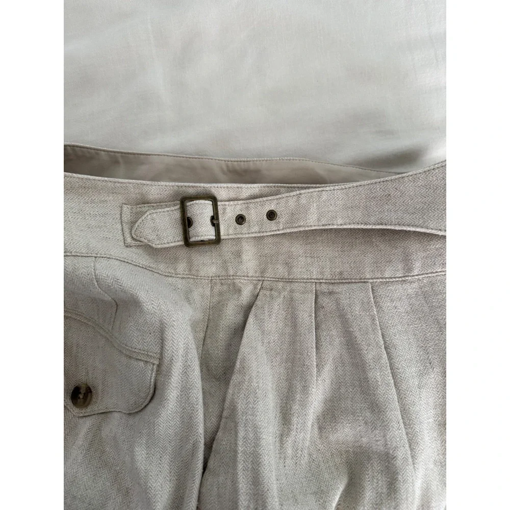 Banana Republic 12 Linen Blend Seafarer Pants Flax Pleated Herringbone